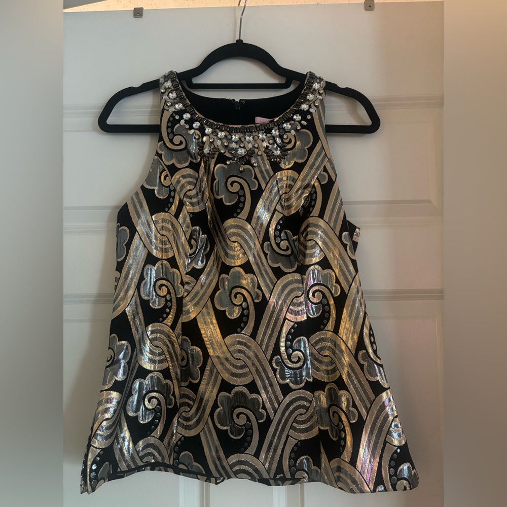 NWT Lilly Pulitzer Black and Gold Embellished Top - Metallic Vintage Brocade